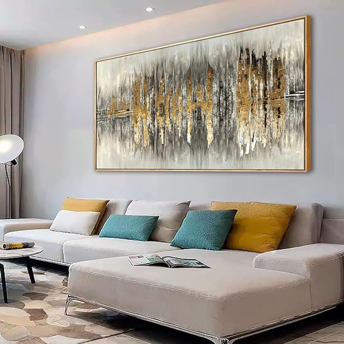 Abstract Wall Art for Living room Bedroom Framed Wall Decor Golden Wall Art Morden Inspirational Pictures Artwork 2.7cm Thick Frame,20 * 40inch