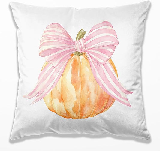 Coquette Pink Bow Pumpkin Fall Pillow Covers 18x18, Preppy Fall Decor, Pink Girly Pumpkin Autumn Decorative Throw Pillow Covers for Girls Room Home Dorm Bedroom Living Room