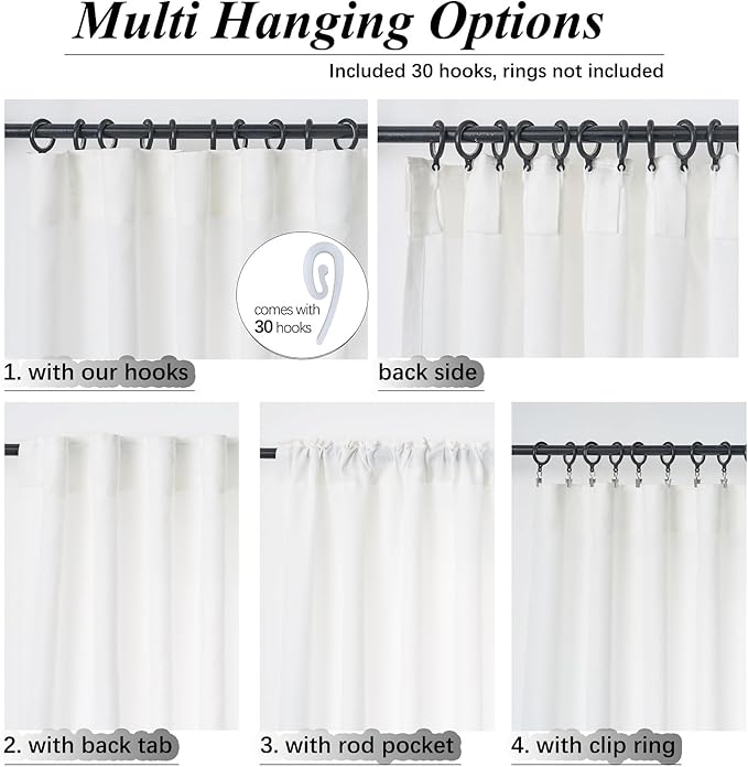 Off White Thick Linen Semi Sheer Curtains 108 Inches Long, 50 Inches Width, Elegant Light Filtering Drapes Set of 2, Floor to Ceiling Window Curtain with Hooks for Track System