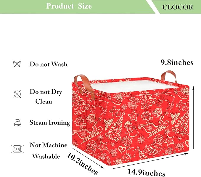 CLOCOR Rectangular Storage Basket Empty,Gift Basket,Waterproof Storage Bin with Handles,Room Decor(Red Christmas)