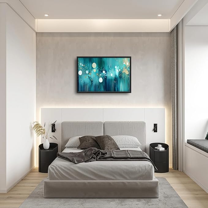 Lovira Abstract Teal and Gold Large Wall Art Turquoise Canvas Wall Decor Pictures Prints Painting Framed Home Artwork for Living Room Bathroom Bedroom Kitchen Office 24"x36"