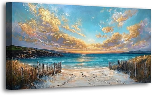 Beach Coast Pictures Canvas Wall Art for Living room Office Bedroom Wall Decor,Ocean Wall Art Print Paintings Modern Abstract Scenery Artwork Waterproof Ready to Hang-20x40inch