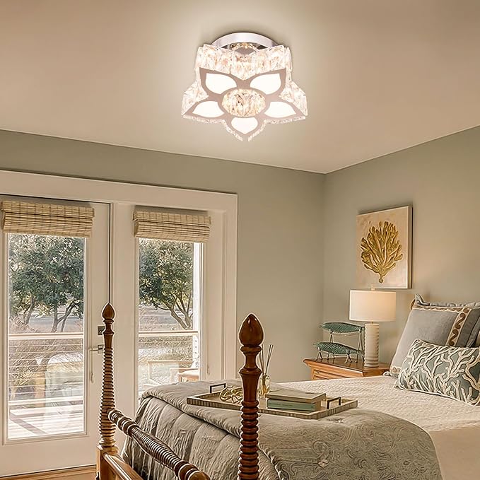 FRIXCHUR Dimmable LED Chandelier Crystal Ceiling Light with Remote Control Small Chandelier for Hallway Bedroom Kids Room Girls Room