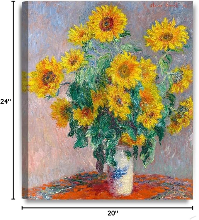 DECORARTS - Monet Sunflowers, Claude Monet Art Reproduction. Giclee Canvas Prints Wall Art for Home Decor 24x20
