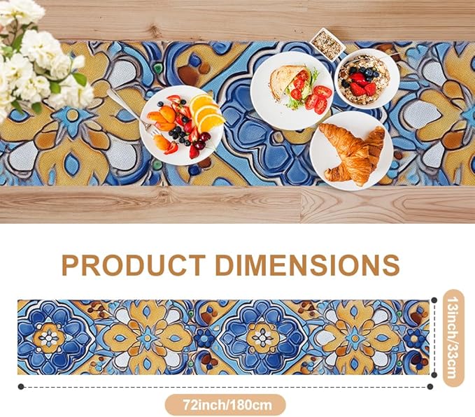 ANNA QUEEN Flowers Table Runner 13 x 72 Inch for Dining Table, Table Runner for Spring & Holiday Dining Decor Indoor Outdoor Party Home Table Decoration (Retro Pattern)