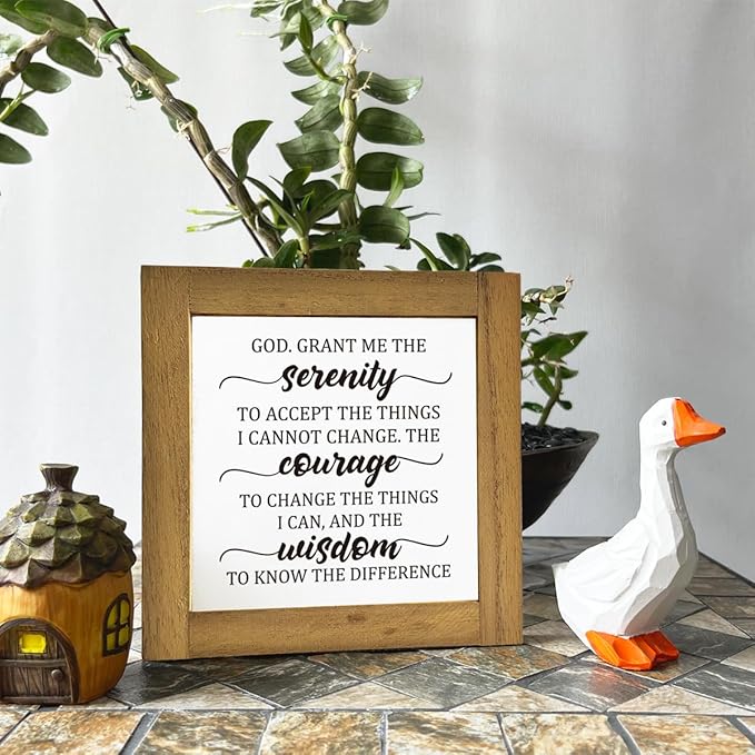 Inspirational Sign, Box Wood Plaques Desk Décor, Christian Sign, Wooden Table Sign, Religious Home Table Decor, Serenity Prayer Gift for Him Her, God. Grant Me the Serenity Courage Wisdom A1