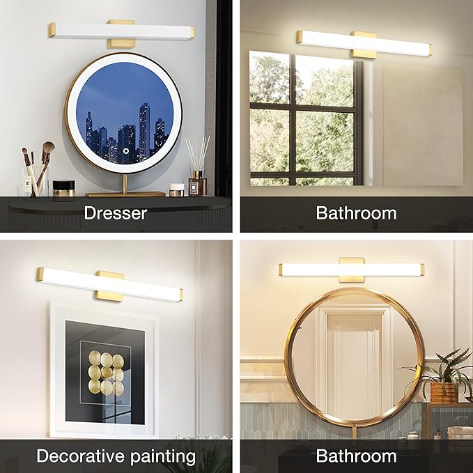 Bathroom Vanity Light Brushed Nickel Square LED 24 inch 14W 4000K Natural White Light Wall Bar Lighting Fixtures Over Mirror (Metal Brass, 24in)