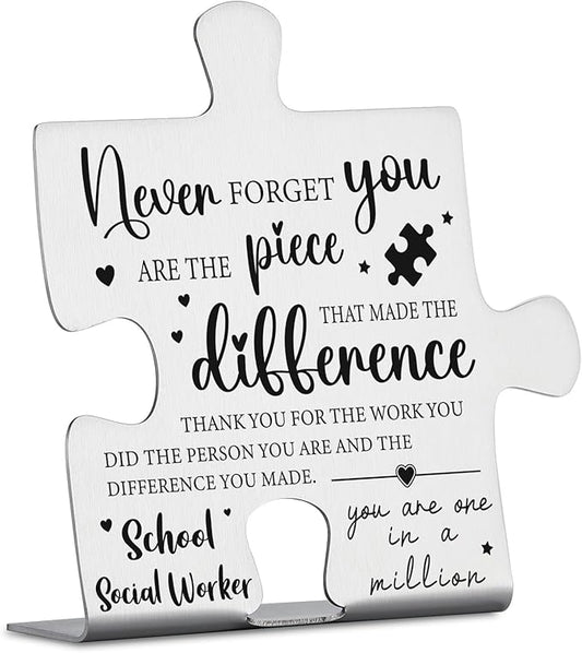 School Social Worker Appreciation Gifts, Thank You Gifts for School Social Worker Week Birthday Christmas Team Office Ornament Decor Puzzle Piece Decorative Signs Plaques YCC5