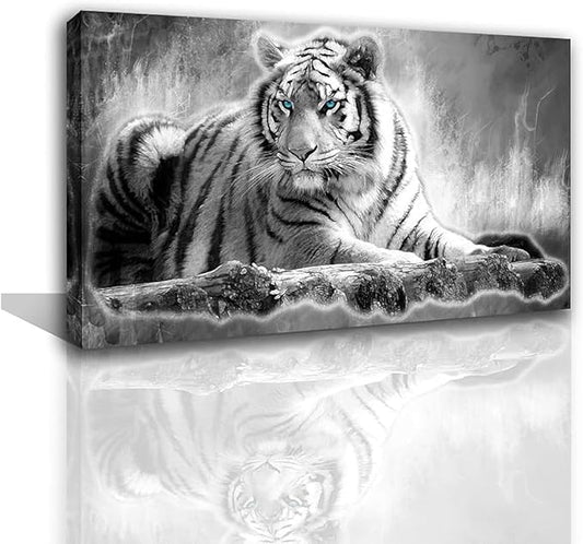 Yxbhhym Animal Black and White Tiger Canvas Wall Art Picture Tiger Painting Print Gallery Wrap Office Bathroom Living Room Decoration Modern Home Art Framed Wall Art– 20X40inch
