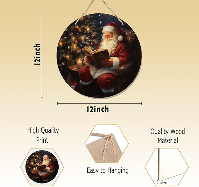 CGBHW Christmas Santa Wooden Sign, Rustic Xmas Santa Bookish Hanging Sign Wall Decor for Library Reading Nook Corner Room Home, xxx Door Decor 12 x 6 Inch