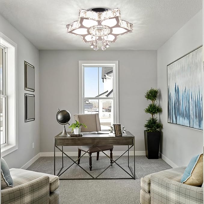 FRIXCHUR 16.1 Inch Dimmable Modern Crystal Chandelier Led Ceiling Light Fixture with Remote Flower Chandelier for Living Room Dining Room Closet