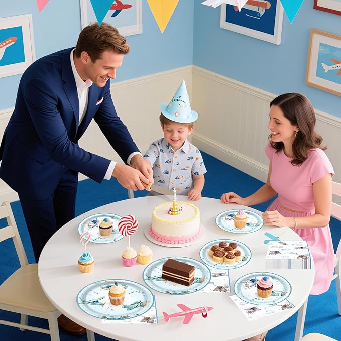 180Pcs Airplane Baby Shower Party Supplies Paper Plates and Napkins Serve 60 Disposable Tableware Set for Birthday Party Decorations Game Day Family School Holiday Sports Events