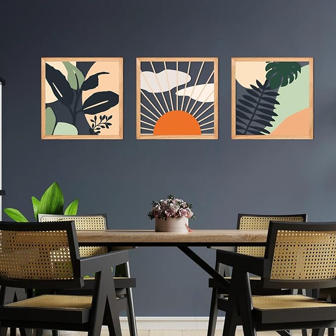 ESTART 3 Pcs Boho Wooden Wall Art Decor Bohemian Wall Hanging Sculpture Farmhouse Geometric Aesthetic Artwork, Mid Century Modern Design for Bedroom Living Room Office, 51.2 x 15.7 inch