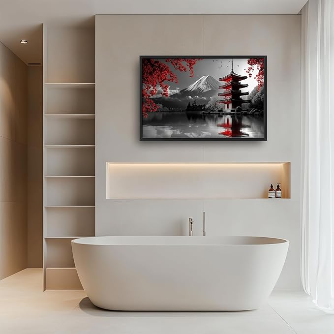 Olivine Japan Large Wall Art, Black And White Pictures Wall Decor, Landscape Paintings, Mountain Canvas Prints, Framed Artwork for Dining Room Bedroom Living Room Office Bathroom 36"x24"