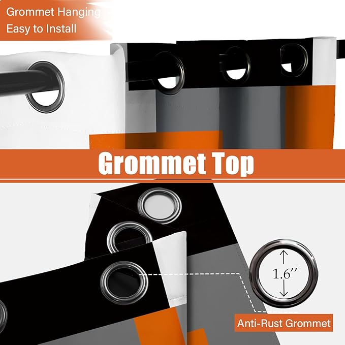 Orange 100% Blackout Curtains for Bedroom 96 inch Length 2 Panels Set White Grey Modern Abstract Geometric Black Out Curtains Insulated Room Darkening Window Drapes for Living Room, 42Wx96L