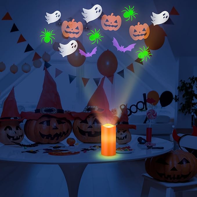 Halloween Projector Candle Ghost Projector Light Halloween Indoor Decoration Spooky Scary LED Flameless Candle Battery Operated Night Light with Remote and Timer Bedroom Home Decor Party Gift