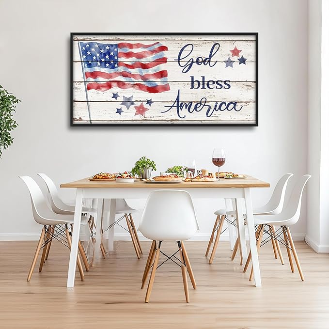 Lovira God Bless America Sign Large Wall Art American Flag USA Canvas Wall Decor Patriotic Pictures Prints Painting Framed Modern Home Artwork for Living Room Bedroom Bathroom 30"x60"