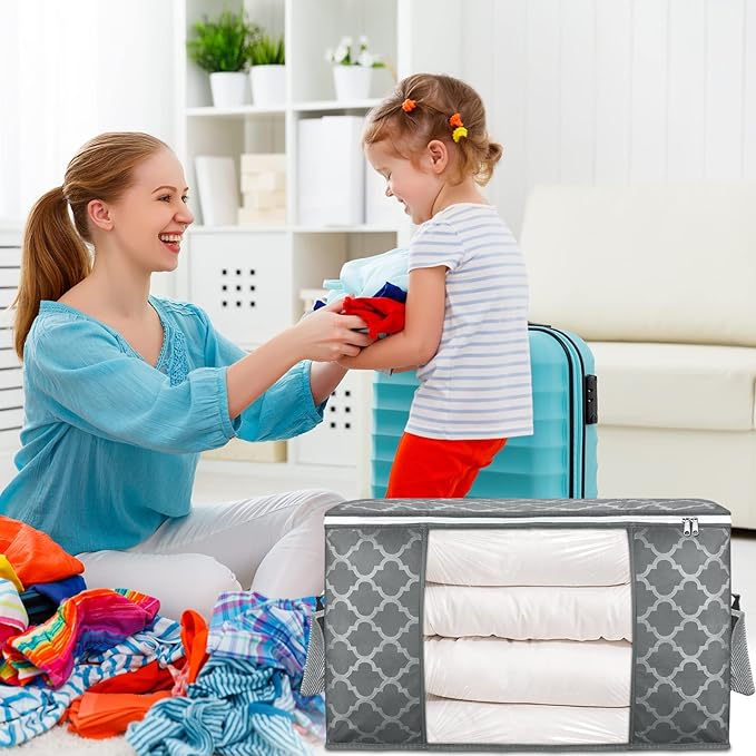 90 L Large Storage Bag Clothes Storage Organizer with Durable Handles for Closet Storage, Comforter, Blanket, Clothing, Bedding and Toys 6 Pack