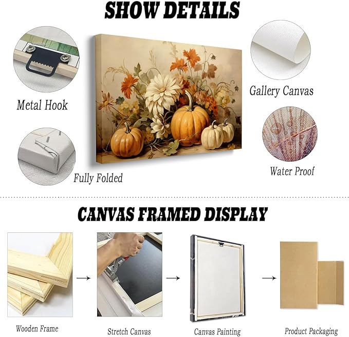 Framed Fall Wall Decor Thanksgiving Rustic Fall Art Vintage Autumn Wall Print Halloween Autumn Decor Rustic room aesthetic decoration 20x30"framed