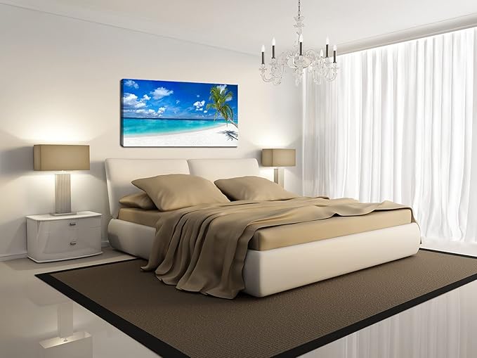 XXMWallArt FC2450 Seascape Wall Art Tropical Paradise Beach With White Sand and Coco Palms Canvas Wall Art Summer Beach Nature Pictures for Living Room Bedroom Home and Office Wall Decor