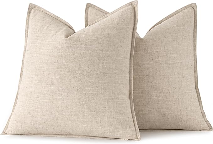 MIULEE Decorative Linen Pillow Covers 20x20 Inch Natural Beige Boho Farmhouse Neutral Couch Throw Pillows for Bed Pack of 2 Accent Modern Pillowcase Sofa Livingroom Home Decor