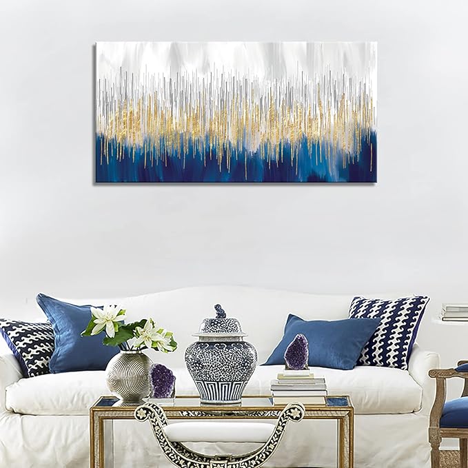 XXMWallArt FC3162 Abstract Wall Art Gold and Blue Canvas painting Artwork Painting Print for Living Room Bedroom Kitchen Home and Office Wall Decor