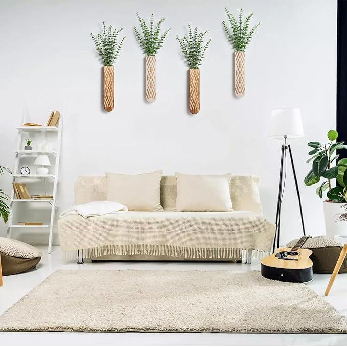 3 Pack Wood Wall Planter, Boho Wall Art for Entryway and Bathroom Decor, Modern Farmhouse Decor, Wall Decor Vase for Holding Fake Plants and Dried Flowers
