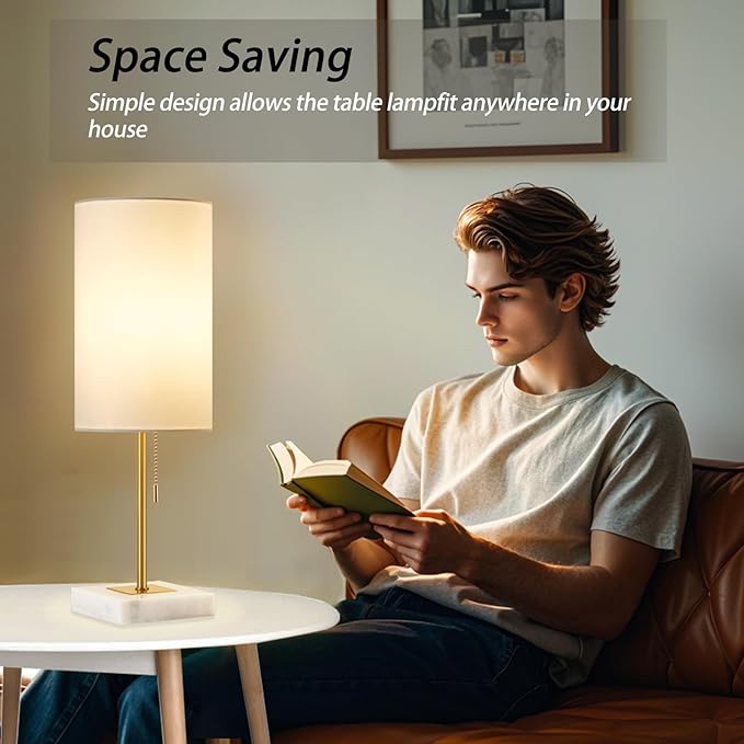 Luvkczc Minimalist Marble Table Lamp Set of 2 for Mens Room - Bedside Nightstand Lamps&Small Desk Lamp for Boys Study Room, Office Table Decor