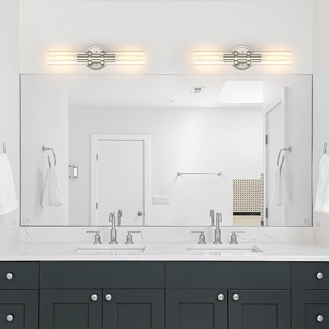 Espird Bathroom Light Fixtures 2-Light Brushed Nickle, Bathroom Vanity Lights Over Mirror, Wall Sconces, Industrial Lighting, Modern Brushed Nickle Vanity Lighting Fixtures w/Glass Shades