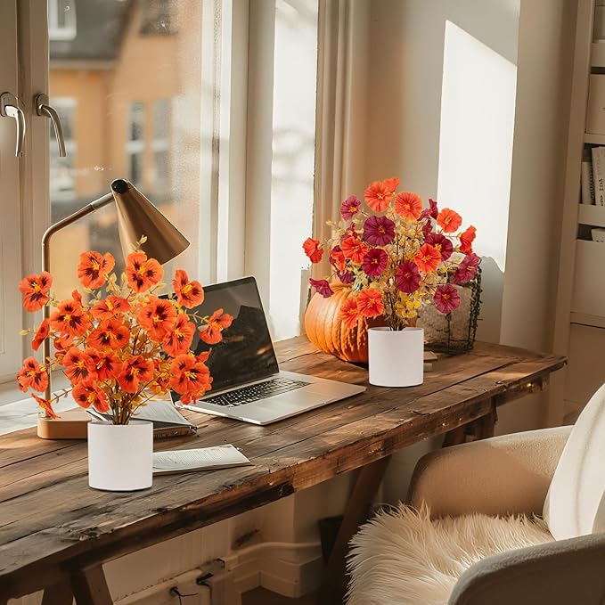 Uieke 2 Pack Fall Artificial Flowers Indoor, 12" Fall Potted Plants with Faux Mums, Fall Decorations for Home Centerpieces Table Thanksgiving