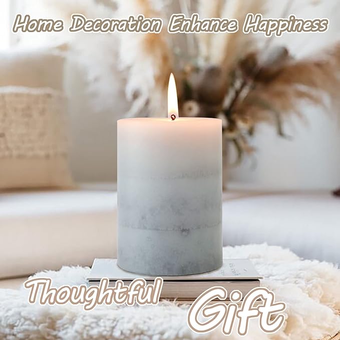 Gray Pillar Candles Cozy Cotton Scented Set of 3 Mottled 3 Layers Hand-Poured Classic Emergency Candle Aromatherapy Candles for Weddings, Home Decorations, Spa, Restaurant 3"X4"