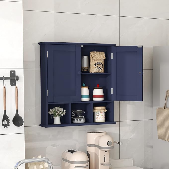 TaoHFE Blue Bathroom Cabinet,Bathroom Wall Cabinet with 2 Door Adjustable Shelves,Over The Toilet Storage Cabinet,Bathroom Cabinet Wall Mounted,Medicine Cabinets Laundry Room Kitchen
