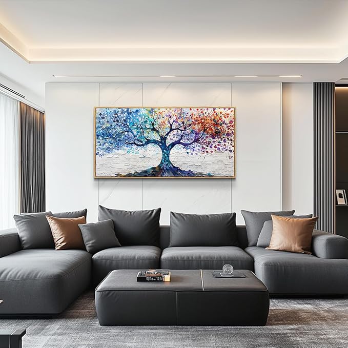 ERQINHUA Canvas Wall Art For Living Room Wall Decorations For Bedroom Modern Restaurant Office Home Decor Colorful Wall Painting Tree Abstract Printing Canvas Pictures Posters 24x48 In Wood Framed