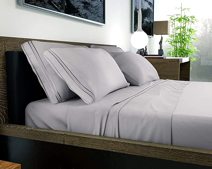 DREAMCARE King Size Sheets Set – 6 pcs Cooling Bed Sheets – up to 15” Deep Pocket King Sheet Set – 2500 Supreme Collection – Extra Soft 100% Brushed Microfiber Hotel Luxury with Side Pocket – L Gray