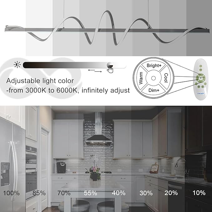 Modern Led Pendant Light for Kitchen Island Lighting 47.24" Black Modern Chandelier Dining Room Lighting Fixture Over Table Dimmable Ceiling Pendant Lights Creative Snake-Shaped Twist Design