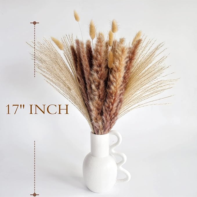 Natural Dried Pampas Grass Decor, Brown Pampas Grass, Bunny Tails Dried Flowers, Reed Grass Bouquet for Wedding Boho Flowers Home Table Decor, Fall Decor,Rustic Farmhouse Party (100 in Total )