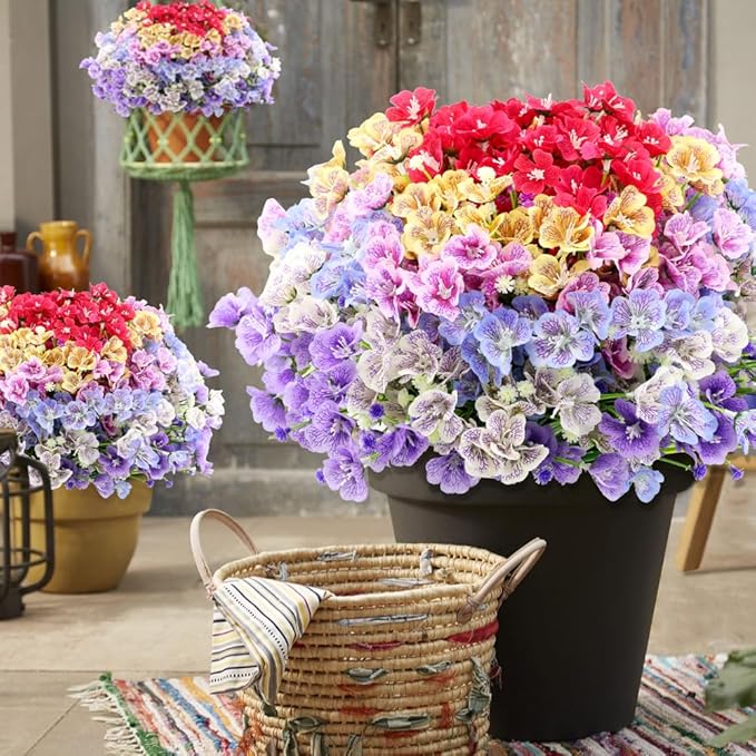 Artificial Flowers for Spring and Summer Decor, 12 Bundles Fake Silk Flowers Greenery Shrubs Indoor Outside Porch Garden Patio Window Box Decor(Multi Color)