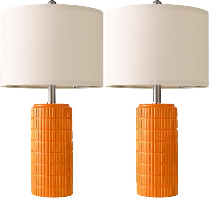 PoKat 23" Orange Table Lamps Decor for Living Room Set of 2, Modern Living Room Lamps for End Table, Ceramic Table Lamps for Bedroom, Contemporary Nightstand Lamps for Home Bedroom Decor