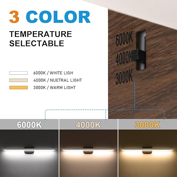 SineRise LED Modern Bathroom Vanity Light Fixtures (40-Inch, 3000K/4000K/6000K, Dimmable), Brown Wood Painted Modern Acrylic Bathroom Wall Lighting Fixtures Over Mirror