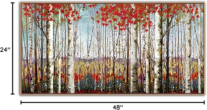 Large Framed Wall Art for Living Room Birch Tree Wall Decor Red Forest Painting Artwork Wall Decoration Nature Pictures Wall Art Fall Above Bed Wall Decor