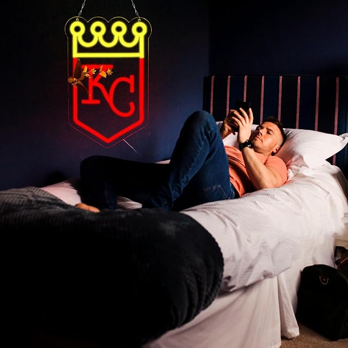 Balanar Baseball Neon Signs for Garage or Man Cave Decor, Gifts With Kansas Basebll or Rugby Team Logo, Red Baseball Neon for Parties, Bars,Dorms, Office Wall Art and Game Room Decor