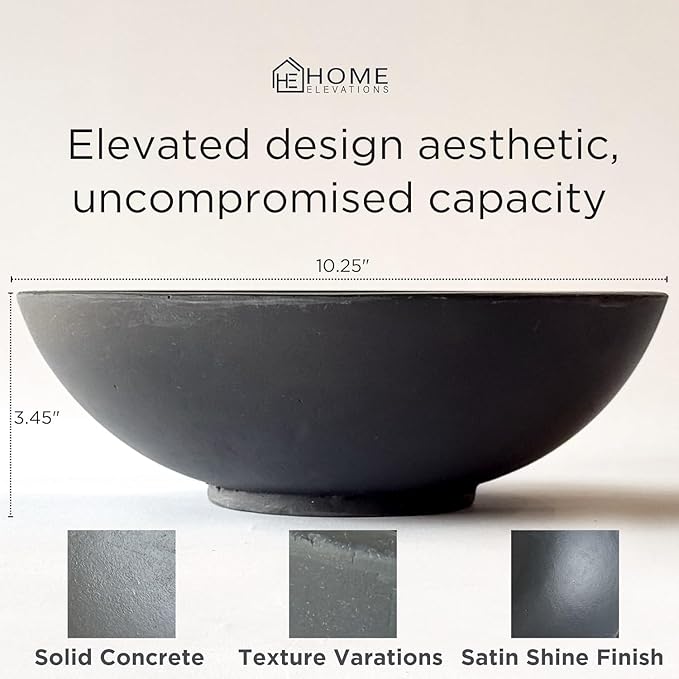 Concrete Fruit Bowl for Kitchen Counter – Dark Gray Decorative Pedestal Bowl for Dining Table, Entryway, or Coffee Table – Large Key Dish for Modern Home Decor Centerpiece