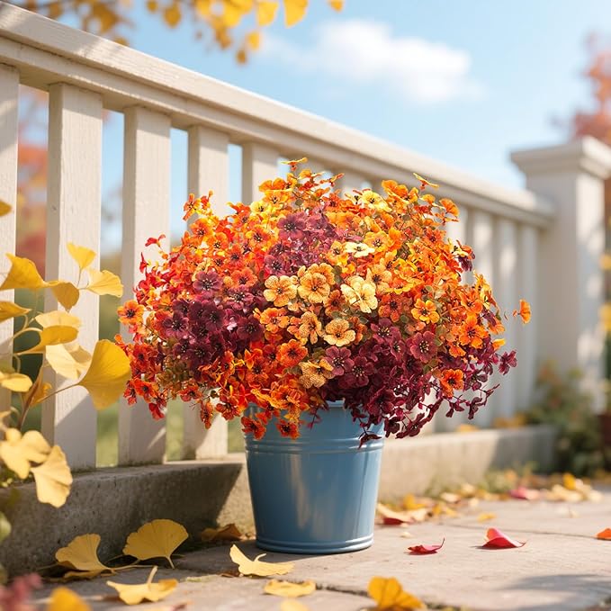 16 Bundles Artificial Fall Flowers Outdoor UV Resistant Faux Daisy, Colorful No Fade Autumn Decor for Front Door Porch Patio Yard Balcony Thanksgiving Christmas (Fall Mix)