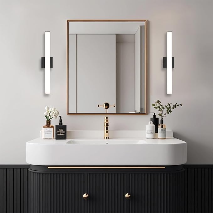 Bathroom Vanity Light Brushed Nickel Square LED 24 inch 14W 4000K Natural White Light Wall Bar Lighting Fixtures Over Mirror (Matte Black, 24inch 4000K Dimmable)