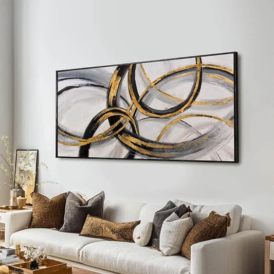 Kureful Gold and Black Abstract Wall Art Modern Artwork Canvas Pictures for Wall Decor Line Wall Prints for Office Hotel 24"x 48" Ready to Hang