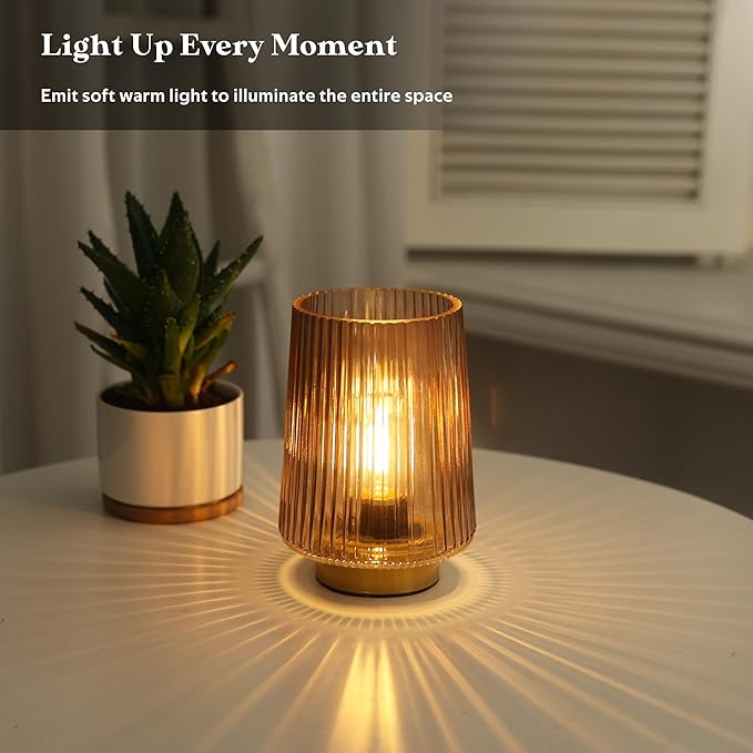 Battery Operated Lamp with Timer, Small Cozy Table Lamps for College Dorm, Aesthetic Cordless Battery Powered Decorative Lamp for Bedside Living Room Shelf Amber