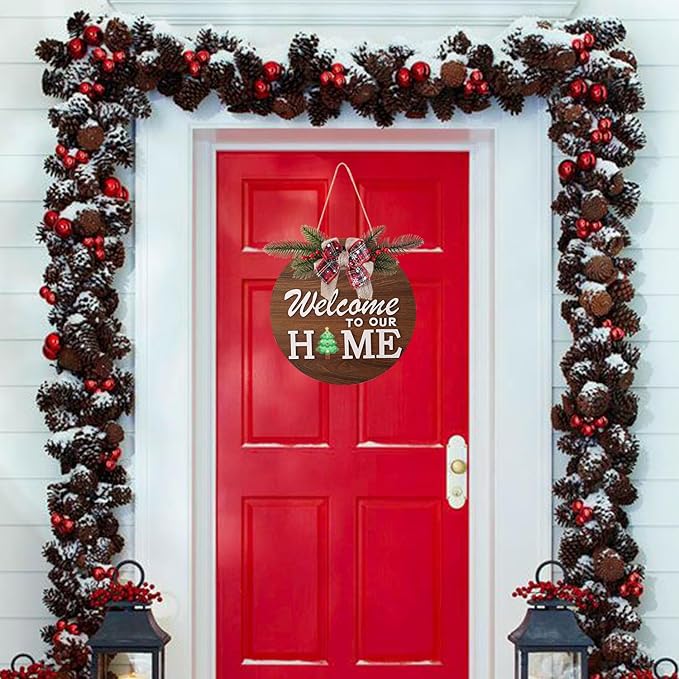 Interchangeable Welcome Sign for Front Door with 4 Seasonal Wreaths and 14 Changeable Icons, Farmhouse Front Door Signs, Door Decoration Porch Decor, Seasonal Wooden Home Sign home décor (6wood)