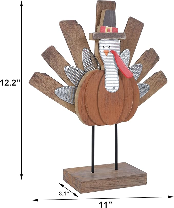 Zcaukya Thanksgiving Turkey Decoration, Wooden Indoor Standing Tabletop Turkey Decor for Home Office Bedroom Kitchen Thanksgiving Harvest Day Decorations