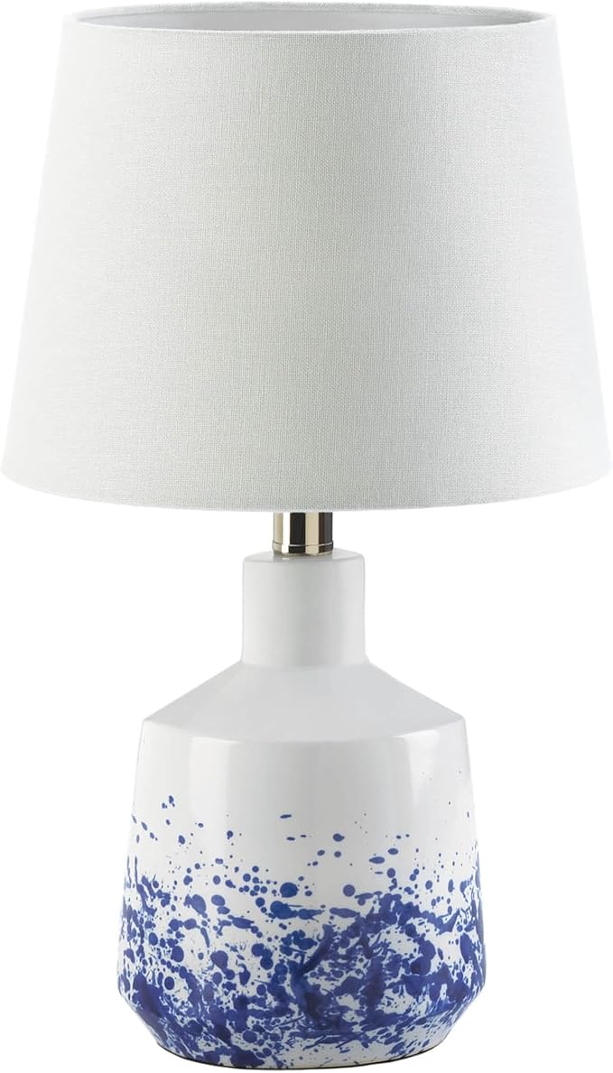 Zingz & Thingz Decorative LED Table Lamp with Shade, 10x10x16.25, White & Blue Splash