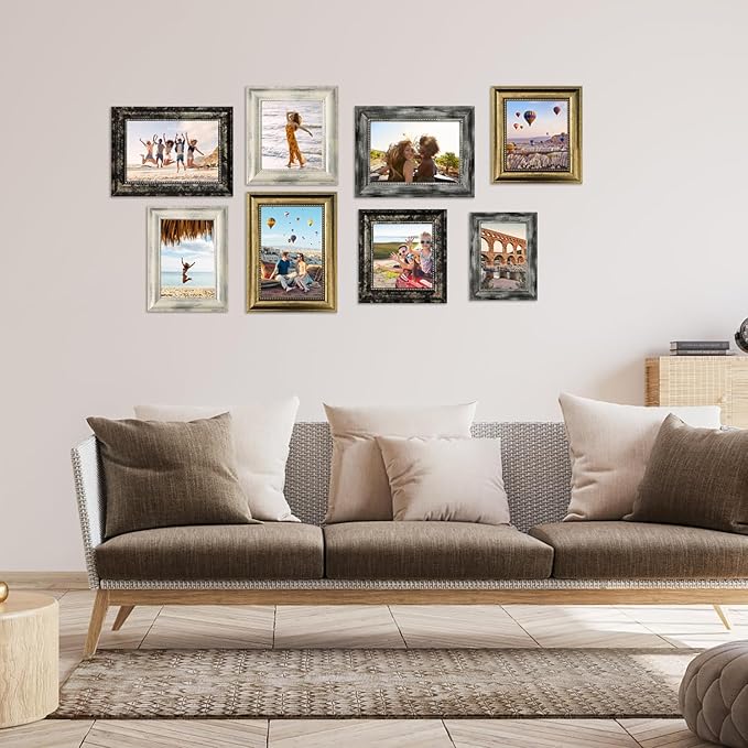 4×6 Picture Frame Set of 4,Vintage Photo Frame, Rustic Retro Picture Frame with Tempered Glass, Decorative Art on Walls and Tabletop Placement Family Friends Wedding Gift